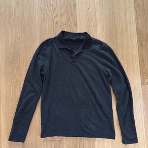 Vince Men’s Long Sleeve Polo Black/White Size Medium